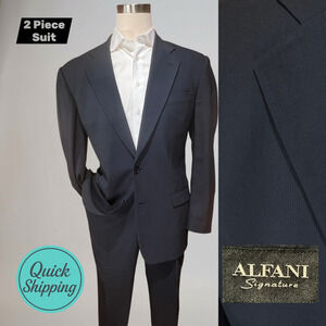 Alfani Signature 44L 36x31 Roma Navy Blue Ghost Plaid Suit Super 100 Italy